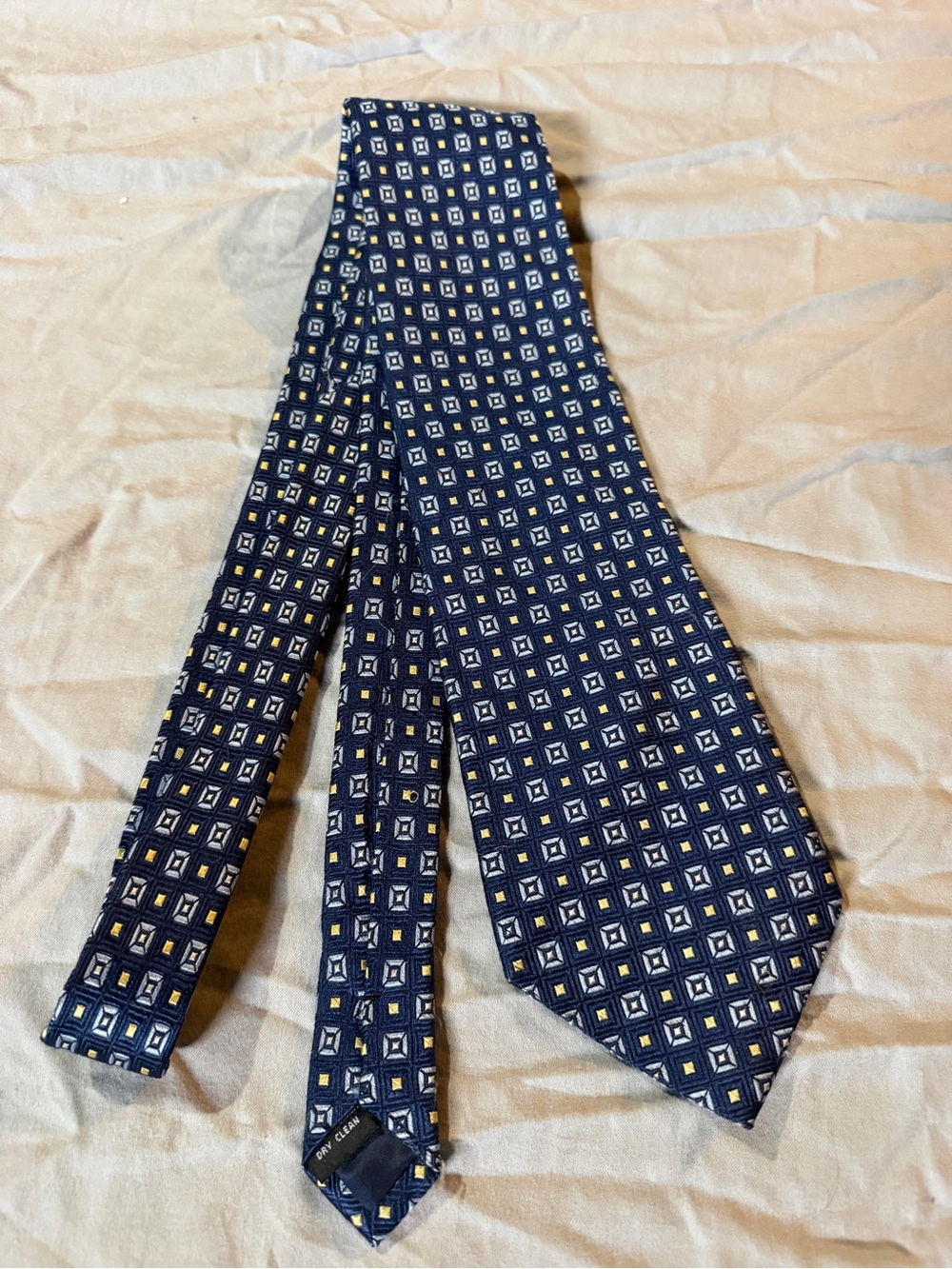 Izod Navy Tie with Cream and Gold Square Motif